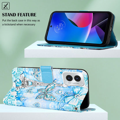 For Motorola Moto G Play 4G 2024 Colored Drawing Pattern Plain Weave Leather Phone Case(Tower Butterfly) by buy2fix