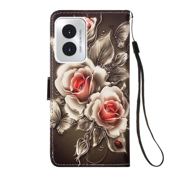 For Motorola Moto G Play 4G 2024 Colored Drawing Pattern Plain Weave Leather Phone Case(Roses On Black) by buy2fix