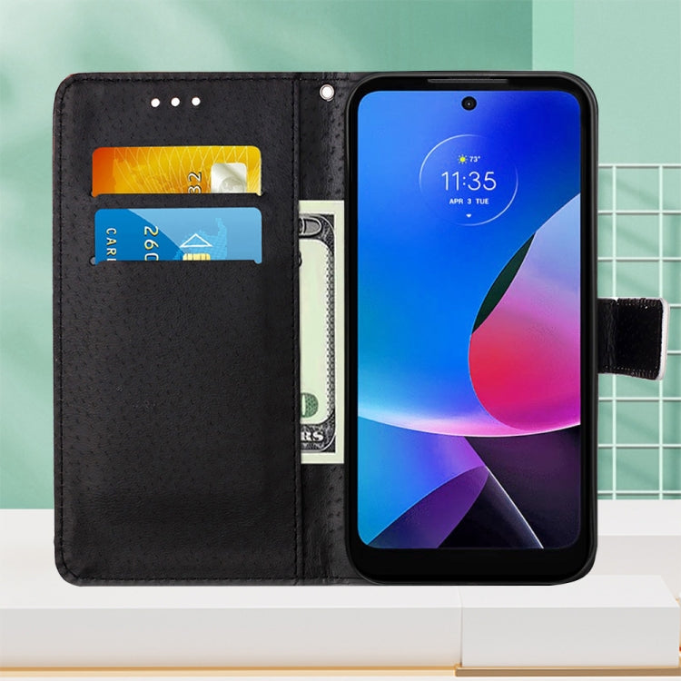 For Motorola Moto G Play 4G 2024 Colored Drawing Pattern Plain Weave Leather Phone Case(Roses On Black) by buy2fix