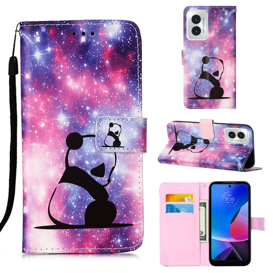 For Motorola Moto G Play 4G 2024 Colored Drawing Pattern Plain Weave Leather Phone Case(Baby Panda) by buy2fix