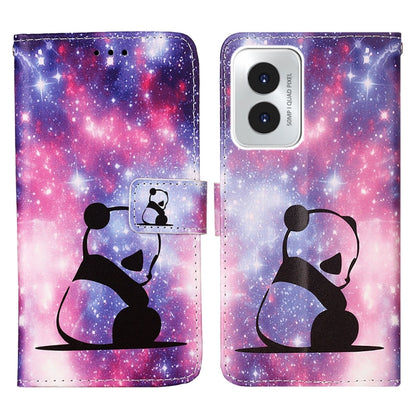 For Motorola Moto G Play 4G 2024 Colored Drawing Pattern Plain Weave Leather Phone Case(Baby Panda) by buy2fix