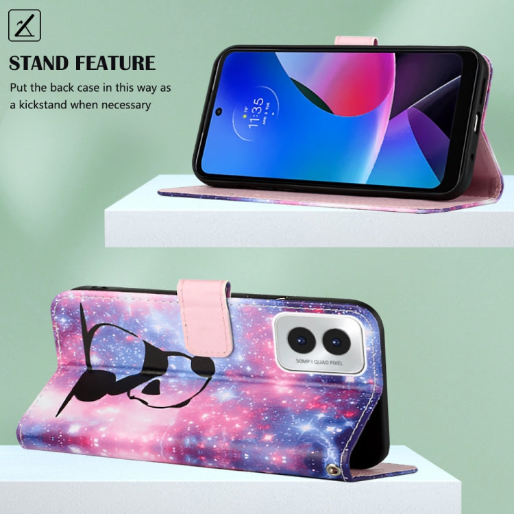 For Motorola Moto G Play 4G 2024 Colored Drawing Pattern Plain Weave Leather Phone Case(Baby Panda) by buy2fix