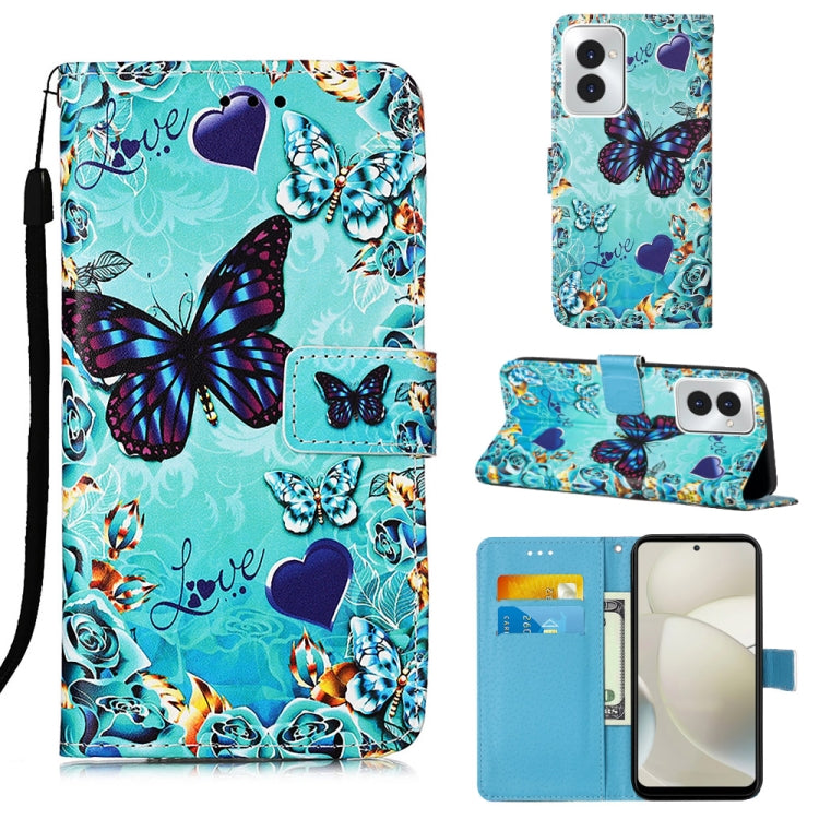 For Motorola Moto G Power 5G 2024 Colored Drawing Pattern Plain Weave Leather Phone Case(Caring Butterfly) by buy2fix