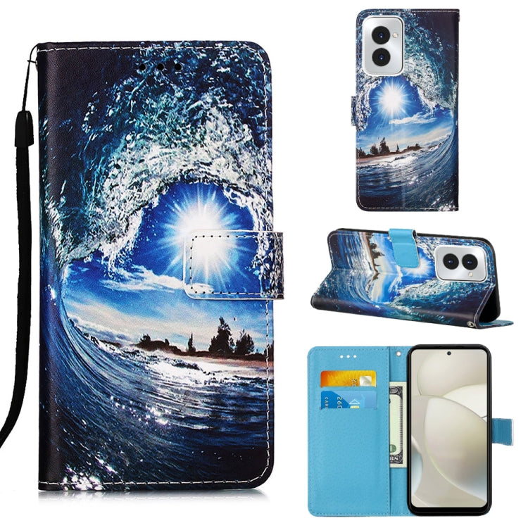 For Motorola Moto G Power 5G 2024 Colored Drawing Pattern Plain Weave Leather Phone Case(Waves And Sun) by buy2fix