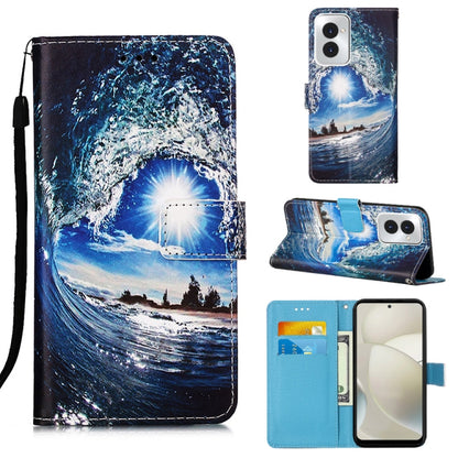 For Motorola Moto G Power 5G 2024 Colored Drawing Pattern Plain Weave Leather Phone Case(Waves And Sun) by buy2fix