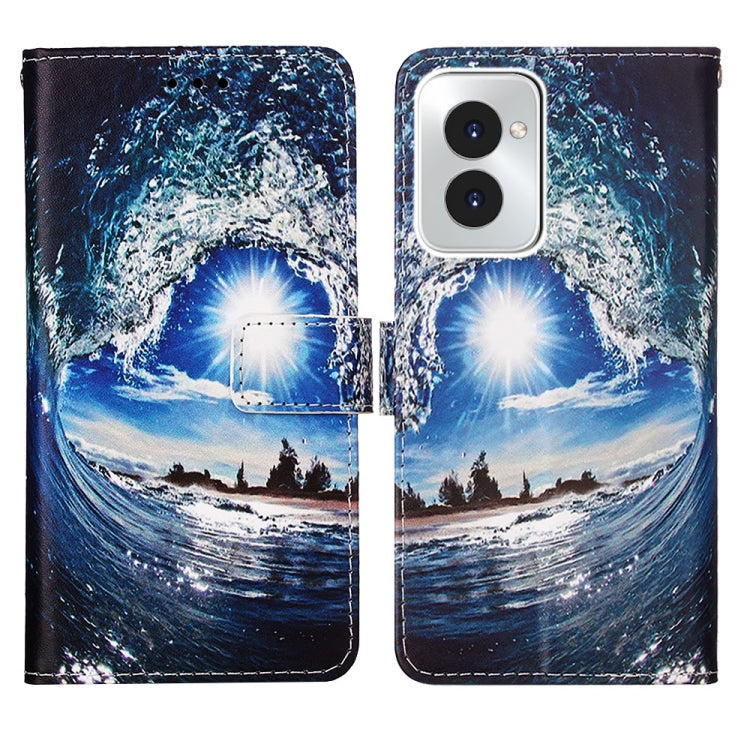 For Motorola Moto G Power 5G 2024 Colored Drawing Pattern Plain Weave Leather Phone Case(Waves And Sun) by buy2fix