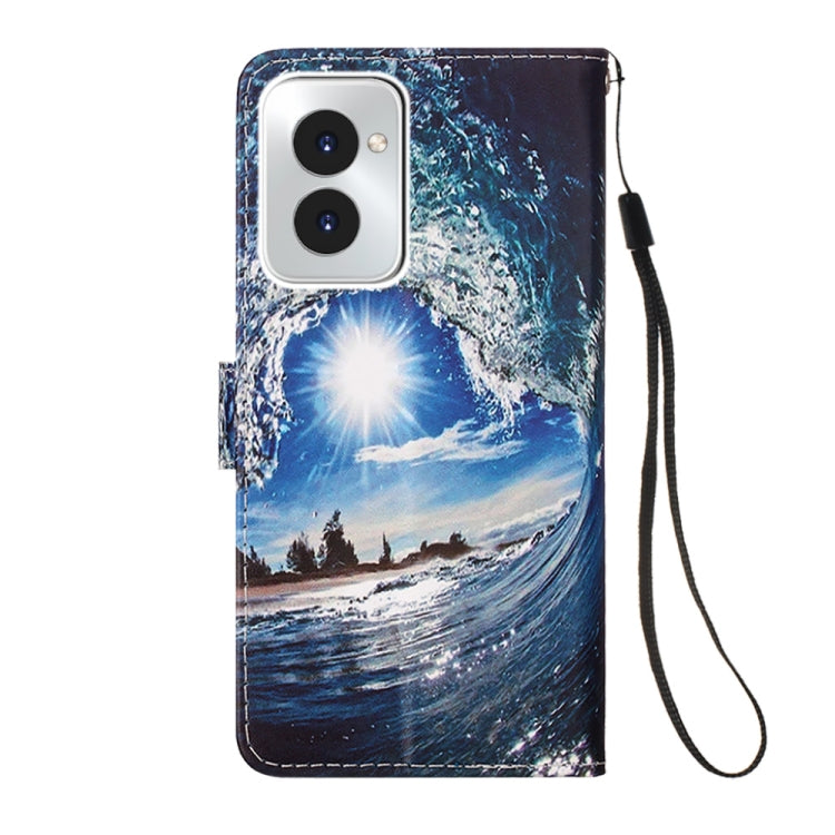 For Motorola Moto G Power 5G 2024 Colored Drawing Pattern Plain Weave Leather Phone Case(Waves And Sun) by buy2fix