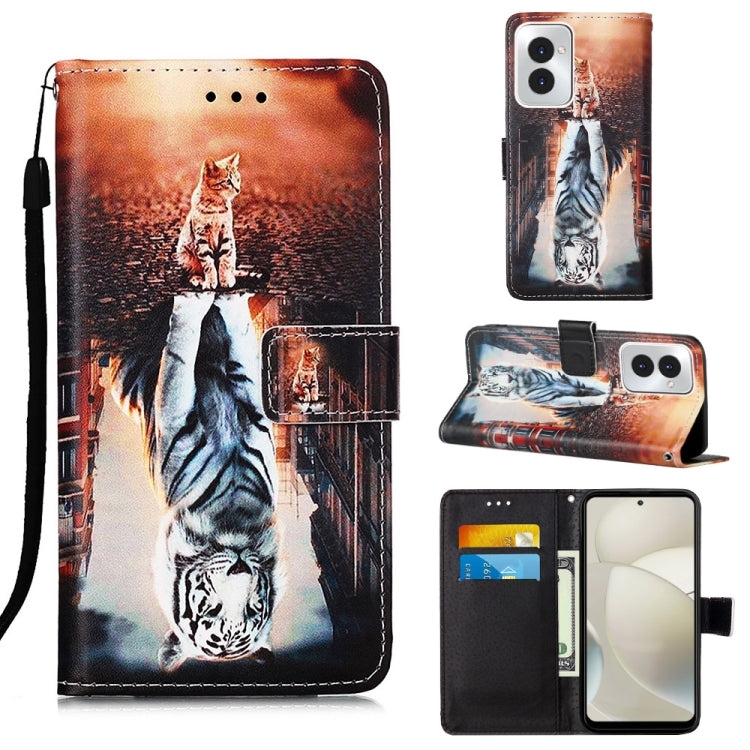 For Motorola Moto G Power 5G 2024 Colored Drawing Pattern Plain Weave Leather Phone Case(Cats And Tigers) by buy2fix