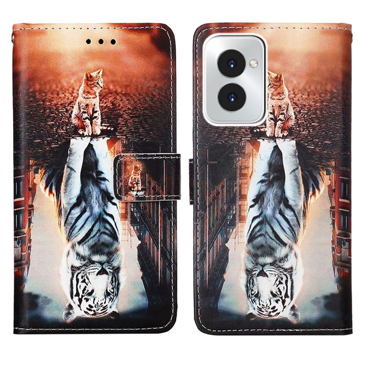 For Motorola Moto G Power 5G 2024 Colored Drawing Pattern Plain Weave Leather Phone Case(Cats And Tigers) by buy2fix