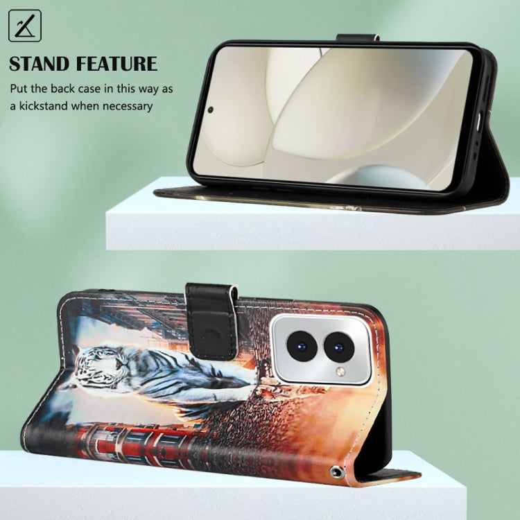 For Motorola Moto G Power 5G 2024 Colored Drawing Pattern Plain Weave Leather Phone Case(Cats And Tigers) by buy2fix