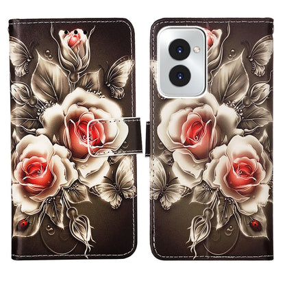 For Motorola Moto G Power 5G 2024 Colored Drawing Pattern Plain Weave Leather Phone Case(Roses On Black) by buy2fix