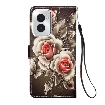 For Motorola Moto G Power 5G 2024 Colored Drawing Pattern Plain Weave Leather Phone Case(Roses On Black) by buy2fix