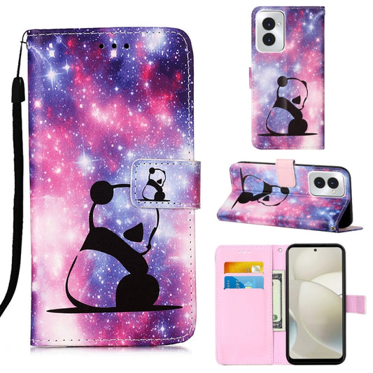 For Motorola Moto G Power 5G 2024 Colored Drawing Pattern Plain Weave Leather Phone Case(Baby Panda) by buy2fix