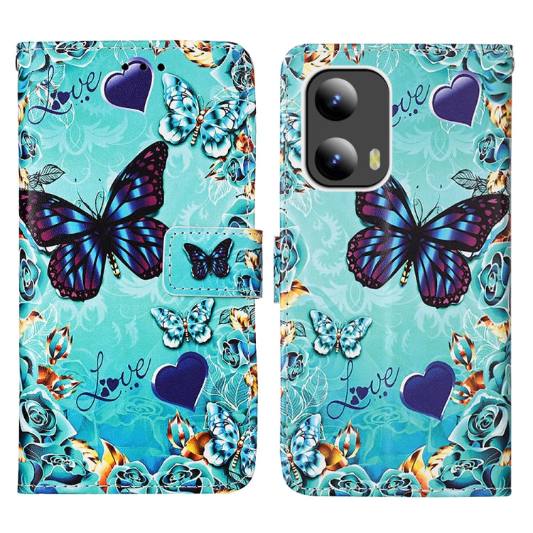 For Motorola Moto G Play 5G 2024 Colored Drawing Pattern Plain Weave Leather Phone Case(Caring Butterfly) by buy2fix