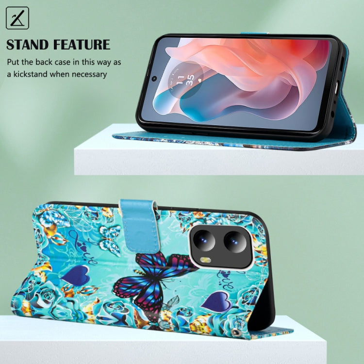 For Motorola Moto G Play 5G 2024 Colored Drawing Pattern Plain Weave Leather Phone Case(Caring Butterfly) by buy2fix