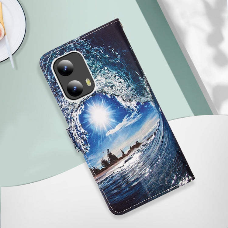 For Motorola Moto G Play 5G 2024 Colored Drawing Pattern Plain Weave Leather Phone Case(Waves And Sun) by buy2fix