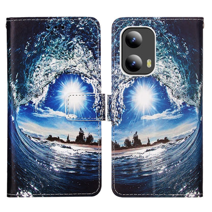 For Motorola Moto G Play 5G 2024 Colored Drawing Pattern Plain Weave Leather Phone Case(Waves And Sun) by buy2fix