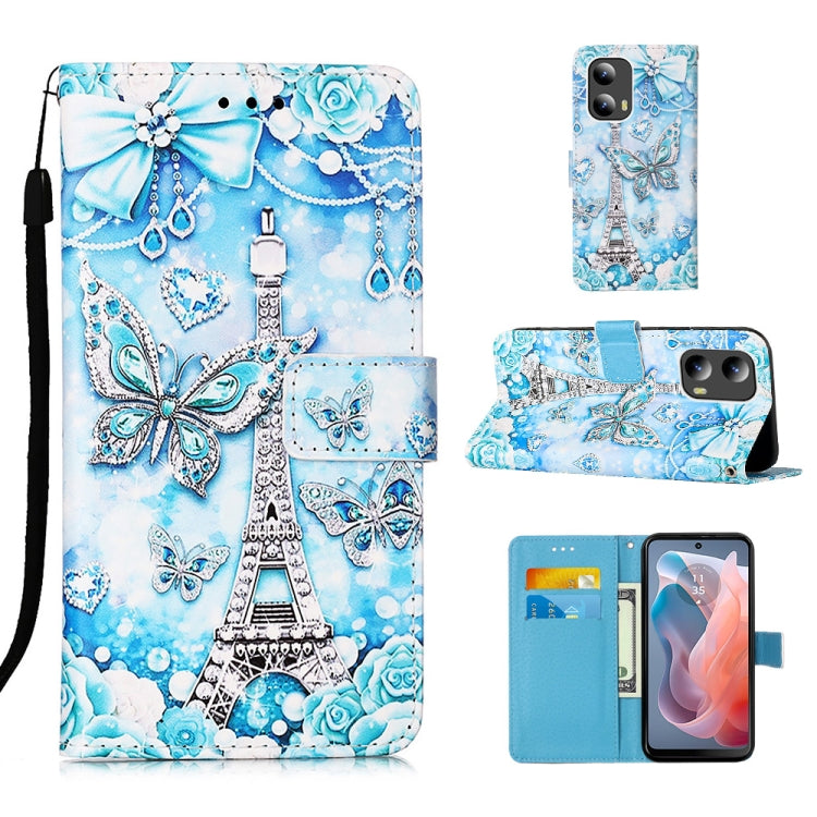 For Motorola Moto G Play 5G 2024 Colored Drawing Pattern Plain Weave Leather Phone Case(Tower Butterfly) by buy2fix