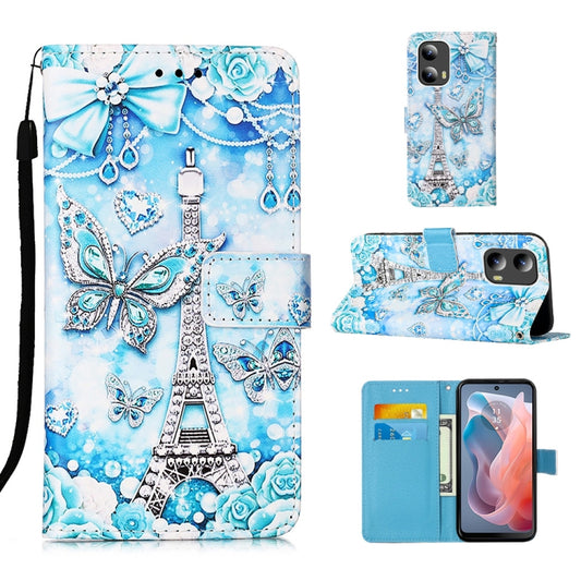 For Motorola Moto G Play 5G 2024 Colored Drawing Pattern Plain Weave Leather Phone Case(Tower Butterfly) by buy2fix