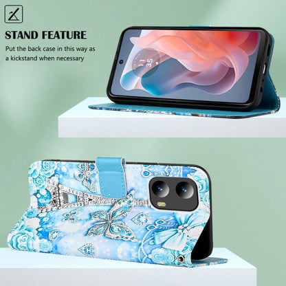 For Motorola Moto G Play 5G 2024 Colored Drawing Pattern Plain Weave Leather Phone Case(Tower Butterfly) by buy2fix