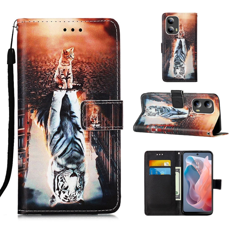 For Motorola Moto G Play 5G 2024 Colored Drawing Pattern Plain Weave Leather Phone Case(Cats And Tigers) by buy2fix