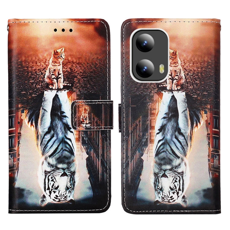 For Motorola Moto G Play 5G 2024 Colored Drawing Pattern Plain Weave Leather Phone Case(Cats And Tigers) by buy2fix
