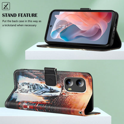 For Motorola Moto G Play 5G 2024 Colored Drawing Pattern Plain Weave Leather Phone Case(Cats And Tigers) by buy2fix