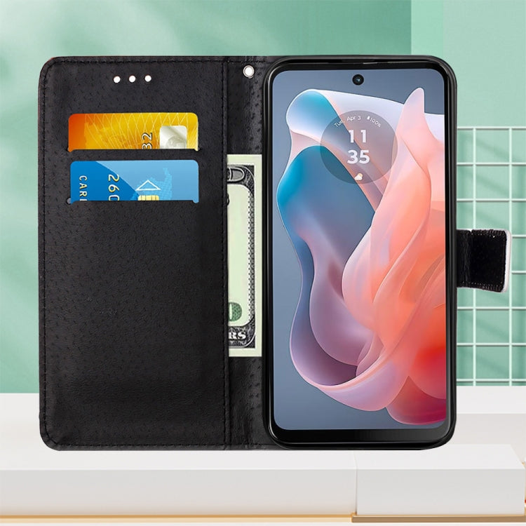 For Motorola Moto G Play 5G 2024 Colored Drawing Pattern Plain Weave Leather Phone Case(Roses On Black) by buy2fix