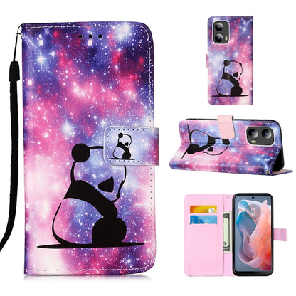 For Motorola Moto G Play 5G 2024 Colored Drawing Pattern Plain Weave Leather Phone Case(Baby Panda) by buy2fix