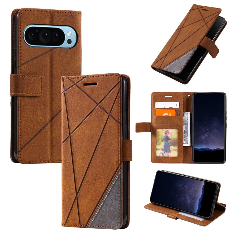For Google Pixel 9 Pro Skin Feel Splicing Leather Phone Case(Brown) by buy2fix