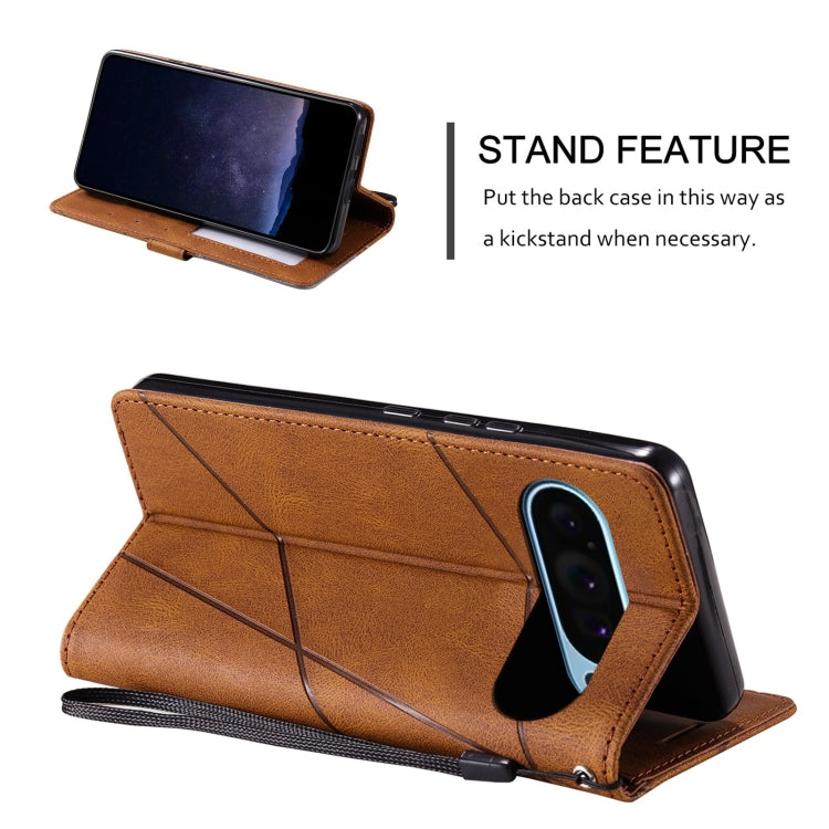 For Google Pixel 9 Pro Skin Feel Splicing Leather Phone Case(Brown) by buy2fix