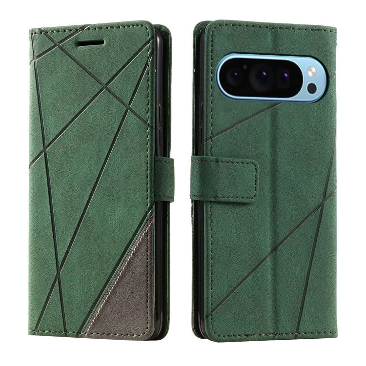 For Google Pixel 9 Pro Skin Feel Splicing Leather Phone Case(Green) by buy2fix