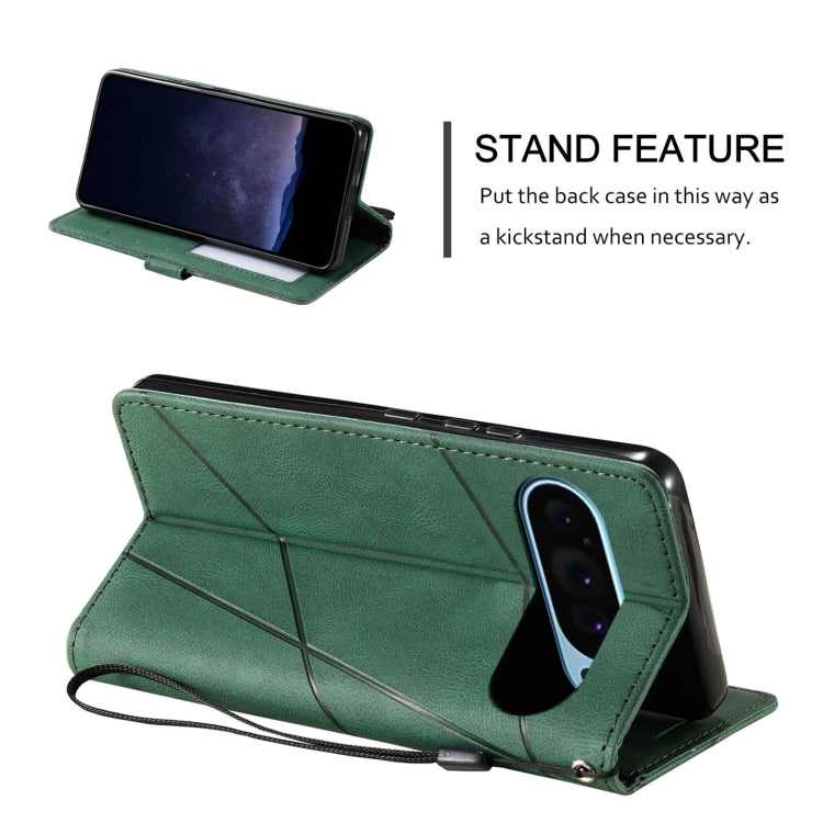 For Google Pixel 9 Pro Skin Feel Splicing Leather Phone Case(Green) by buy2fix