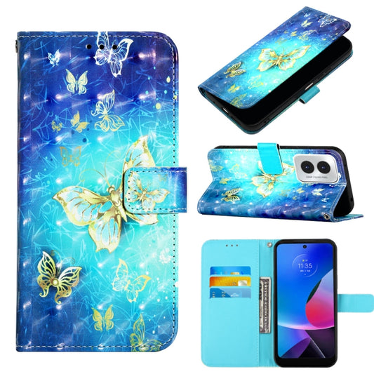 For Motorola Moto G Play 4G 2024 3D Painting Horizontal Flip Leather Phone Case(Golden Butterfly) by buy2fix