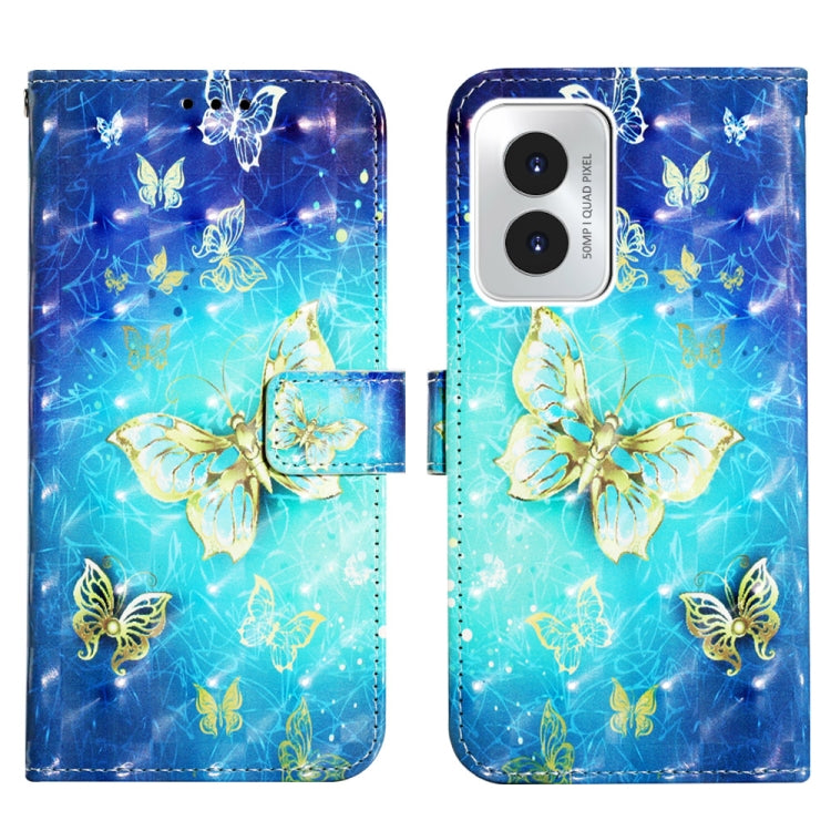 For Motorola Moto G Play 4G 2024 3D Painting Horizontal Flip Leather Phone Case(Golden Butterfly) by buy2fix