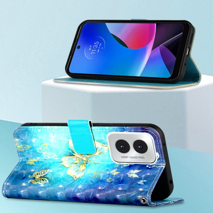 For Motorola Moto G Play 4G 2024 3D Painting Horizontal Flip Leather Phone Case(Golden Butterfly) by buy2fix