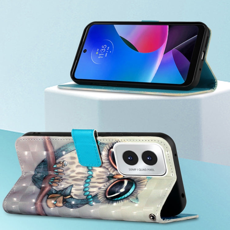 For Motorola Moto G Play 4G 2024 3D Painting Horizontal Flip Leather Phone Case(Grey Owl) by buy2fix