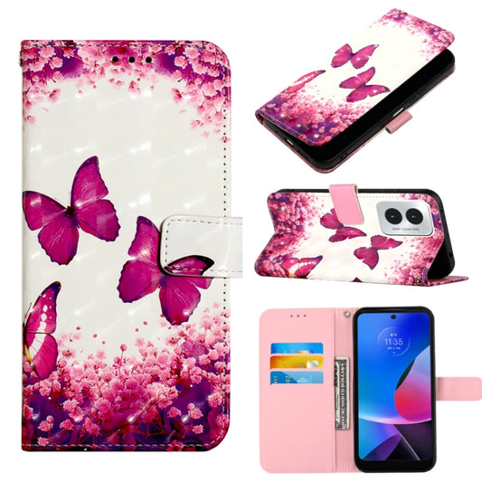 For Motorola Moto G Play 4G 2024 3D Painting Horizontal Flip Leather Phone Case(Rose Butterfly) by buy2fix