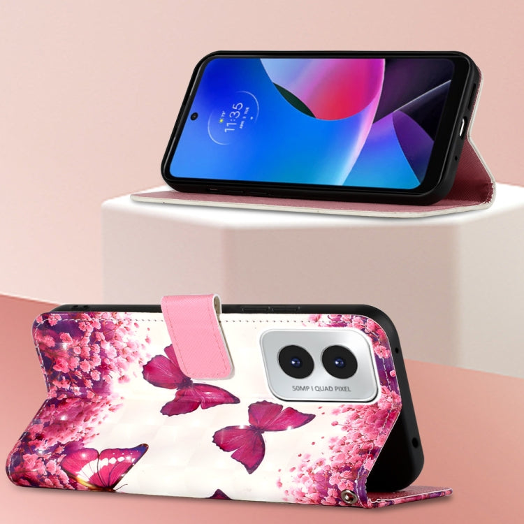 For Motorola Moto G Play 4G 2024 3D Painting Horizontal Flip Leather Phone Case(Rose Butterfly) by buy2fix