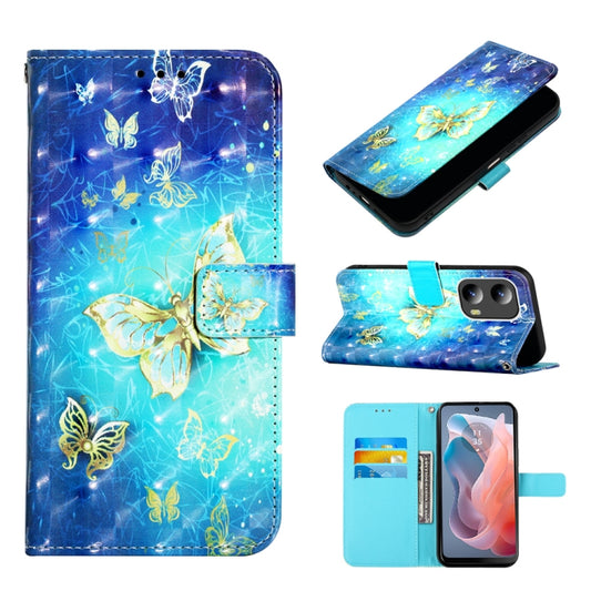 For Motorola Moto G Play 5G 2024 3D Painting Horizontal Flip Leather Phone Case(Golden Butterfly) by buy2fix