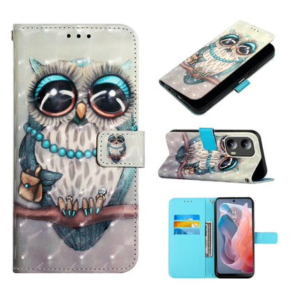 For Motorola Moto G Play 5G 2024 3D Painting Horizontal Flip Leather Phone Case(Grey Owl) by buy2fix