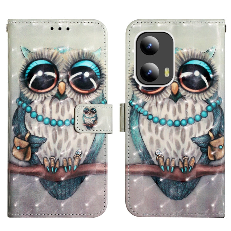 For Motorola Moto G Play 5G 2024 3D Painting Horizontal Flip Leather Phone Case(Grey Owl) by buy2fix