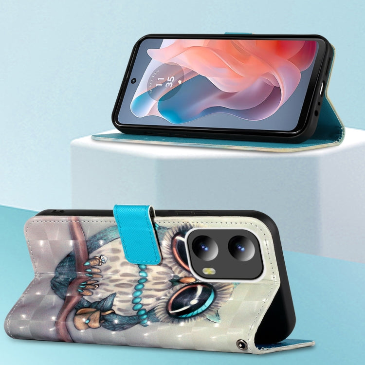 For Motorola Moto G Play 5G 2024 3D Painting Horizontal Flip Leather Phone Case(Grey Owl) by buy2fix