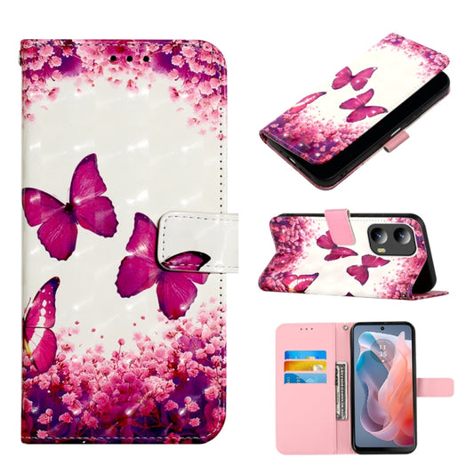 For Motorola Moto G Play 5G 2024 3D Painting Horizontal Flip Leather Phone Case(Rose Butterfly) by buy2fix