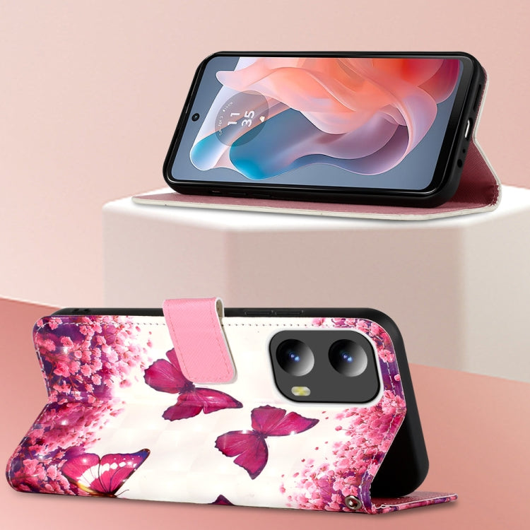 For Motorola Moto G Play 5G 2024 3D Painting Horizontal Flip Leather Phone Case(Rose Butterfly) by buy2fix