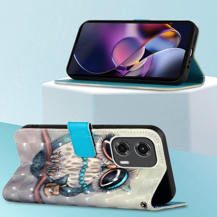 For Motorola Moto G Stylus 5G 2024 3D Painting Horizontal Flip Leather Phone Case(Grey Owl) by buy2fix