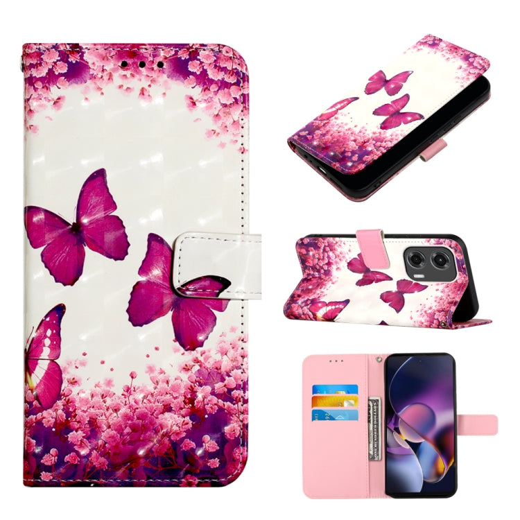 For Motorola Moto G Stylus 5G 2024 3D Painting Horizontal Flip Leather Phone Case(Rose Butterfly) by buy2fix