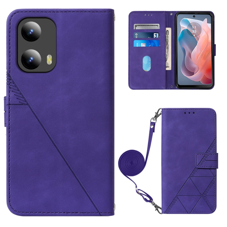 For Motorola Moto G Play 5G 2024 Crossbody 3D Embossed Flip Leather Phone Case(Purple) by buy2fix