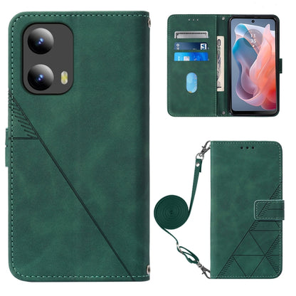 For Motorola Moto G Play 5G 2024 Crossbody 3D Embossed Flip Leather Phone Case(Dark Green) by buy2fix