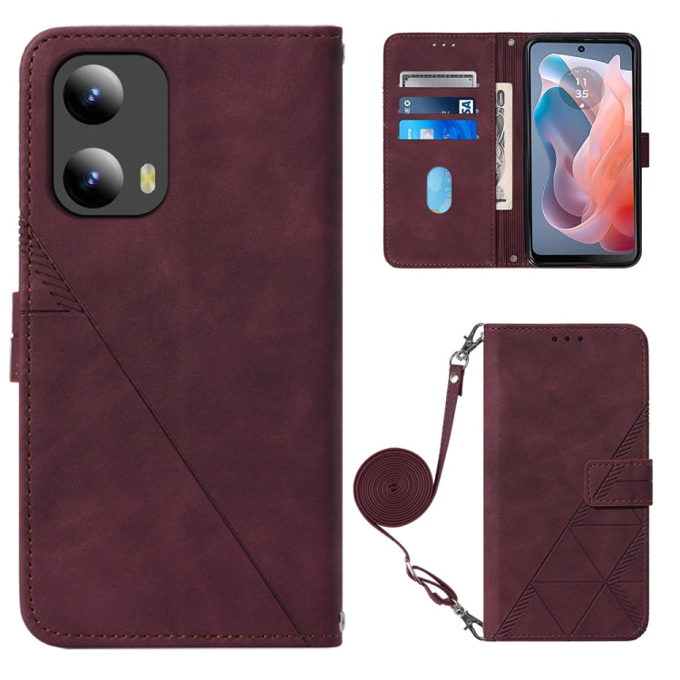 For Motorola Moto G Play 5G 2024 Crossbody 3D Embossed Flip Leather Phone Case(Wine Red) by buy2fix